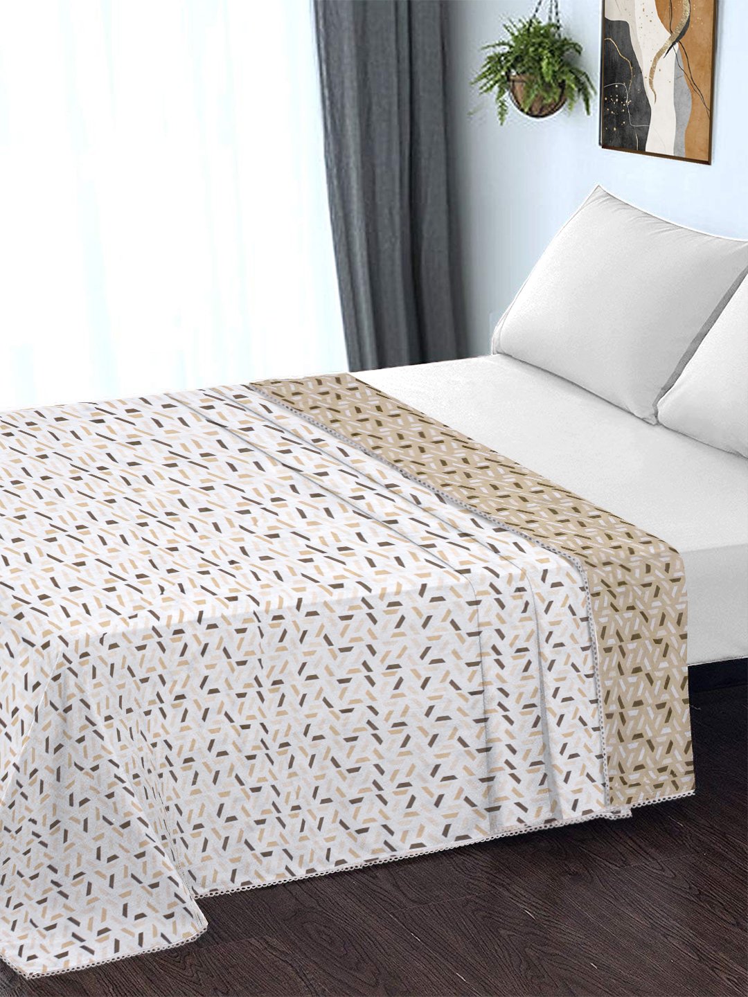 Beige Pure Cotton Geometric Double Bed Dohar