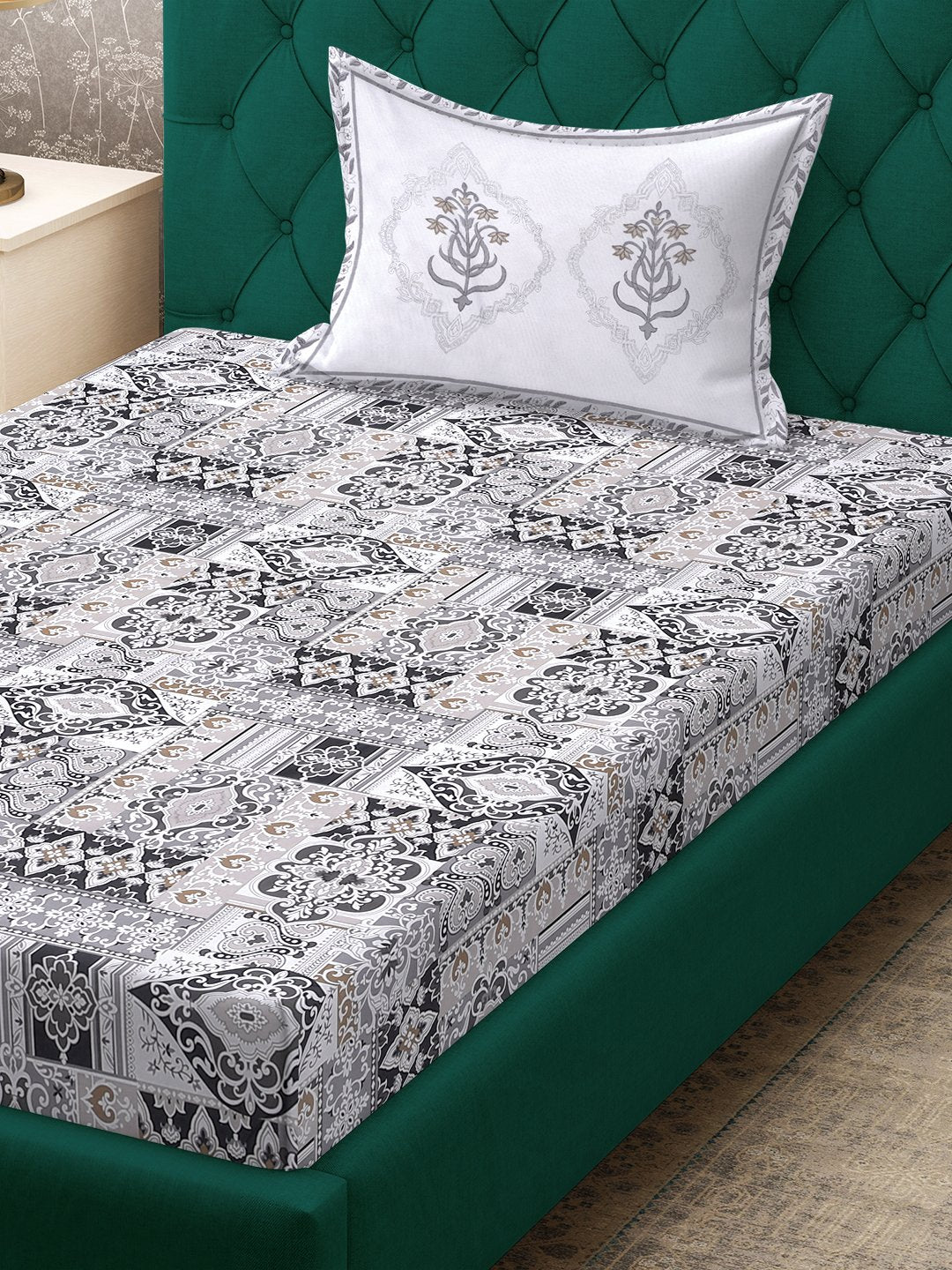 Multi Ethnic Motifs 400 TC Pure Cotton Single Bedsheet with Pillow Cover