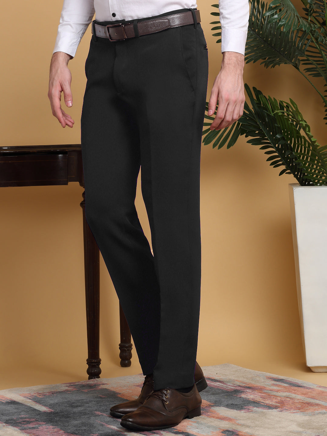 Klotthe Black Lycra Cotton Elastic Solid Slim Fit Formal Gurkha Pant