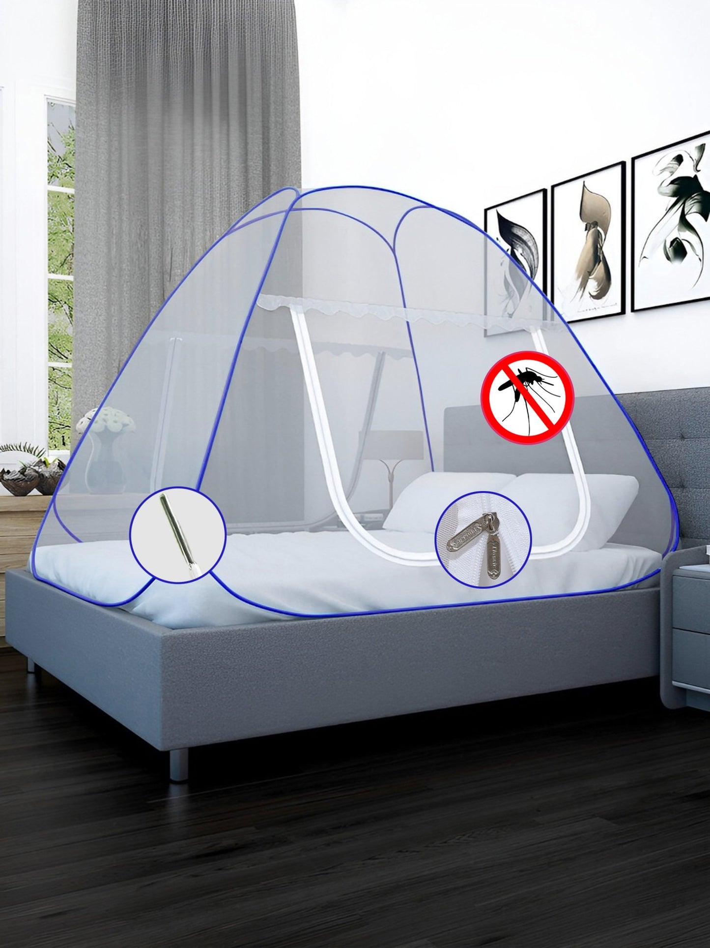 Blue King Size Washable Foldable Mosquito Net