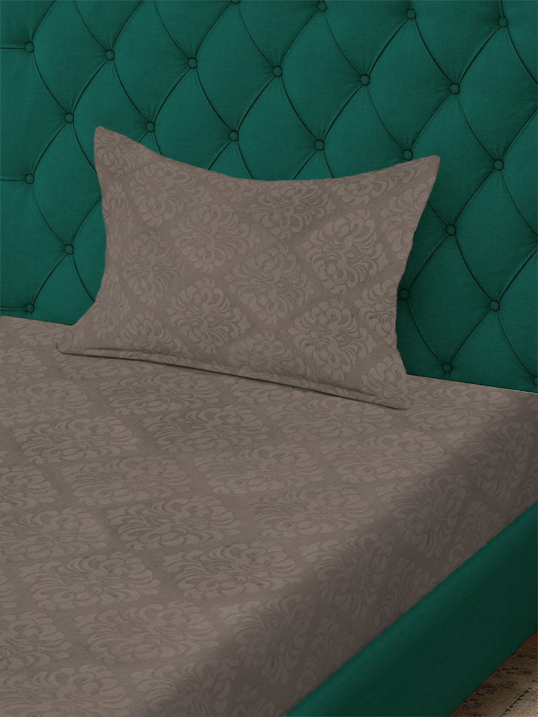 Brown Floral Embossed Cotton Blend Single Bedsheet with Pillow Cover