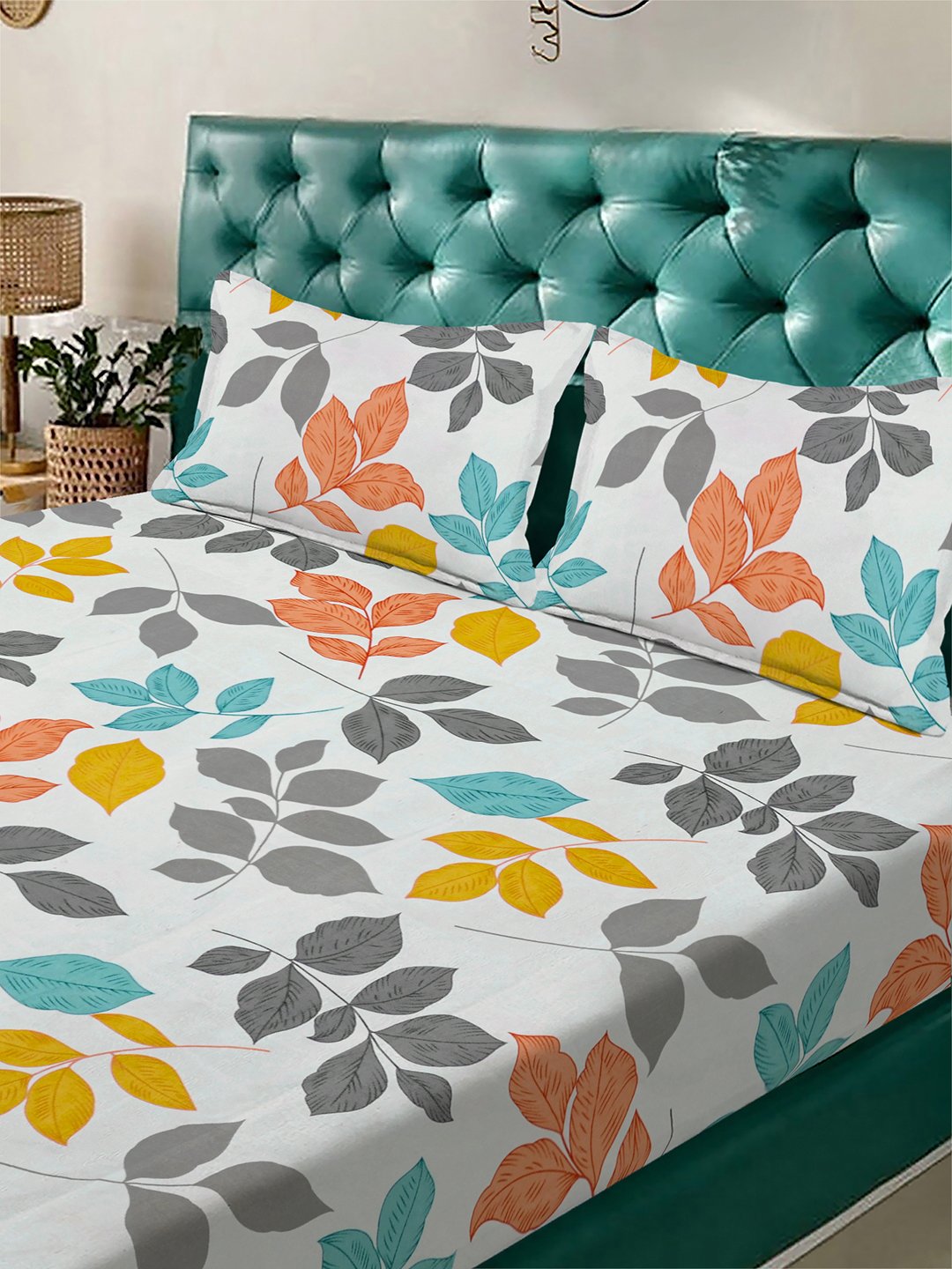 Multi Floral 300 TC Cotton Blend Double Bedsheet with 2 Pillow Covers
