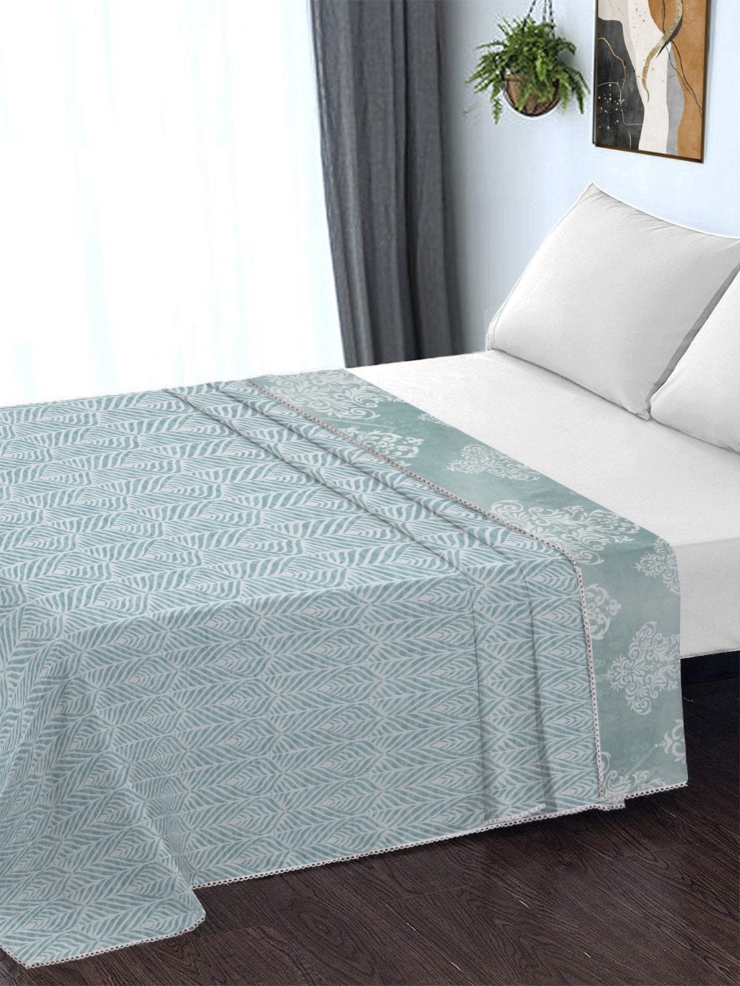 Grey Cotton Blend Floral Double Bed Dohar