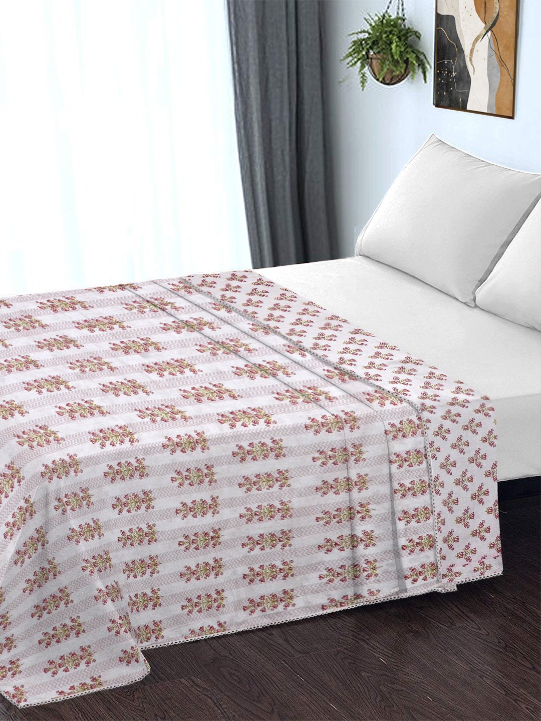 Red Pure Cotton Floral Double Bed Dohar