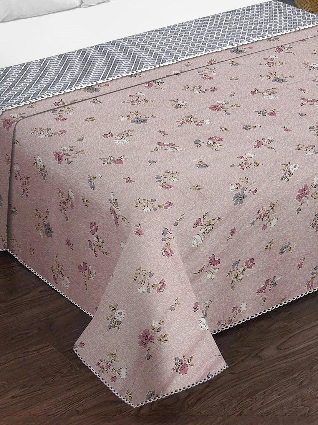 Pink Cotton Blend Floral Double Bed Dohar