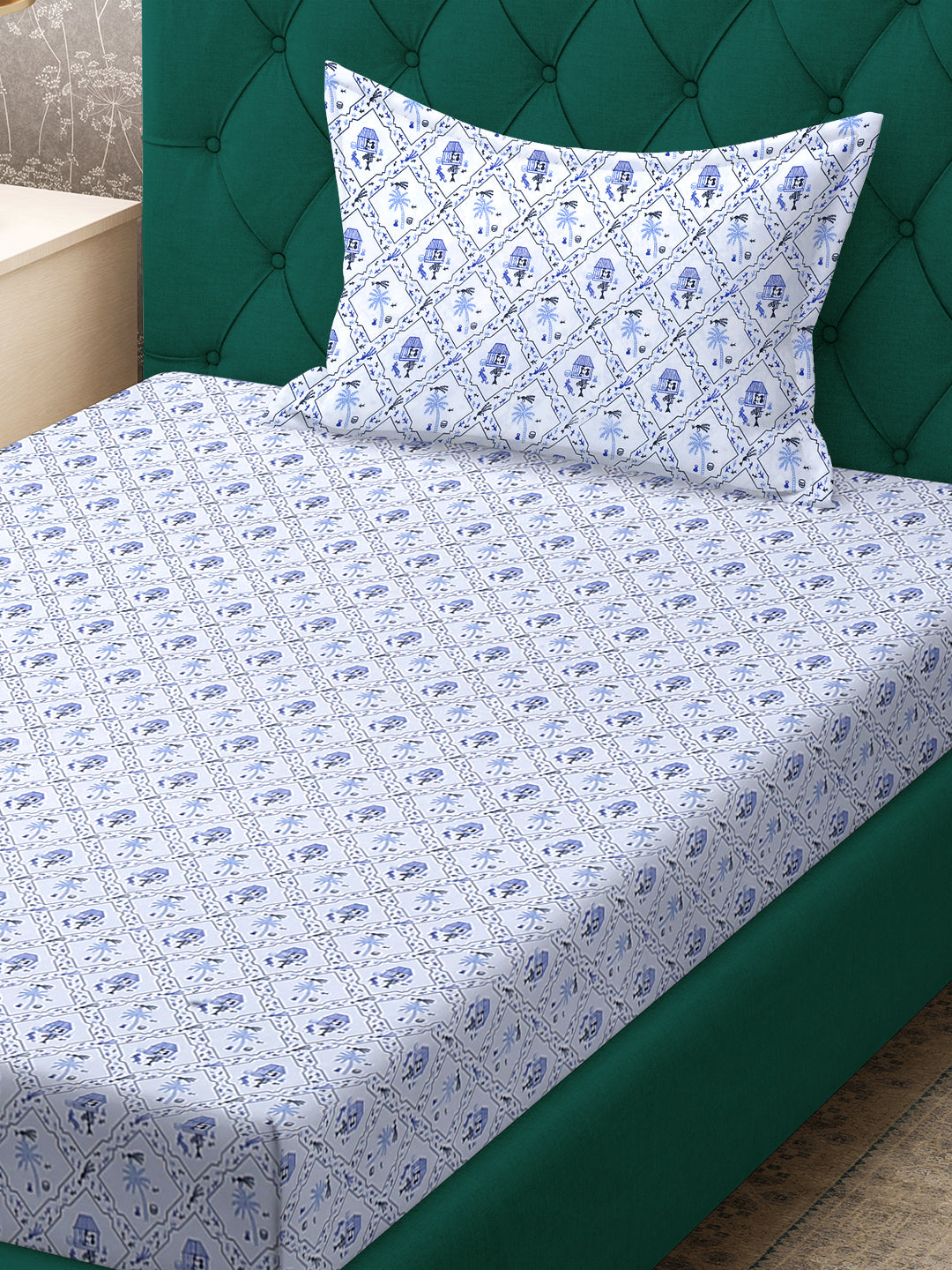 Klotthe White Floral 300 TC Cotton Blend Single Bedsheet Set in Book Fold Packing