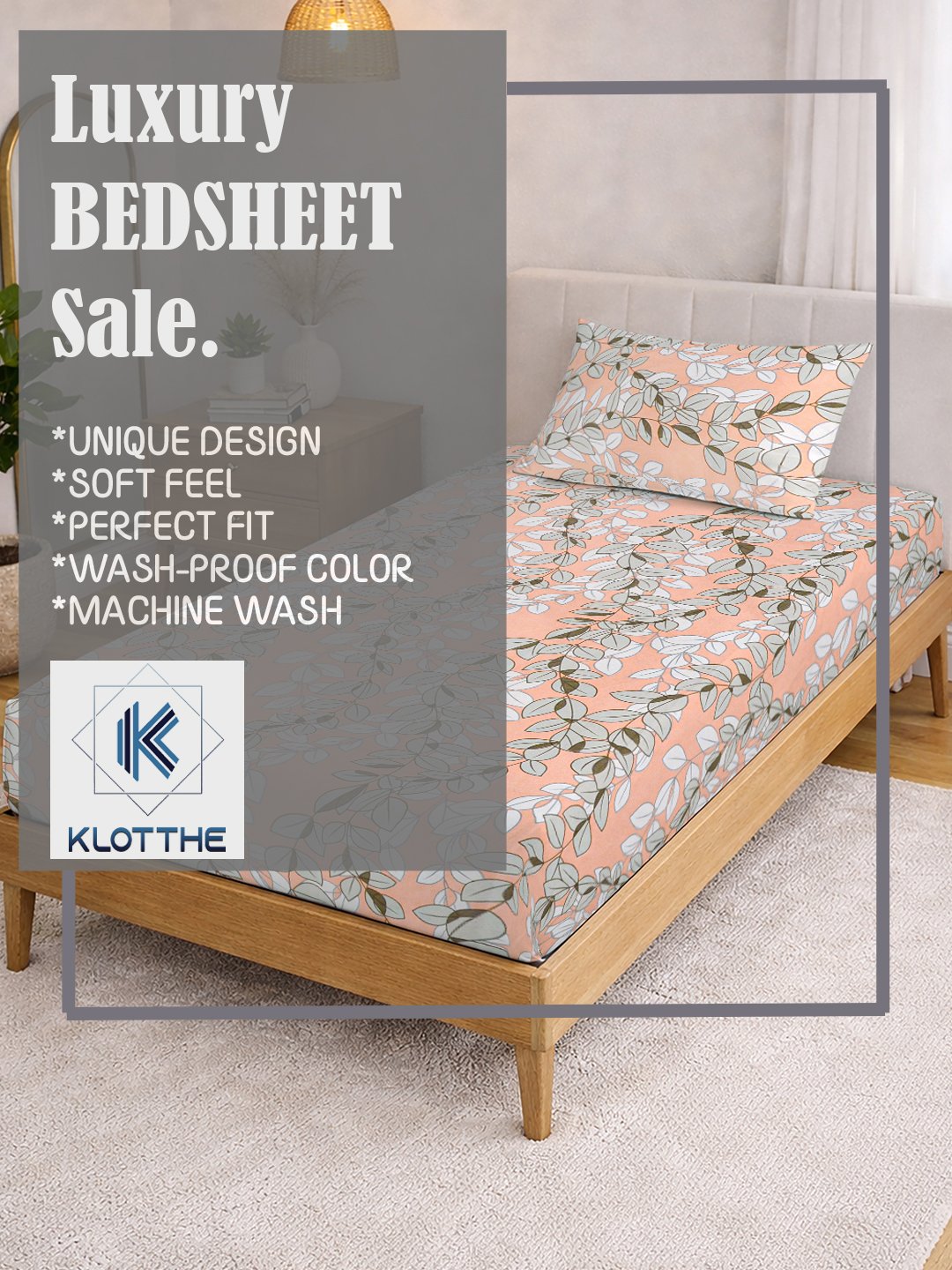 Orange Floral Cotton Blend Single Bedsheet with Pillow Cover