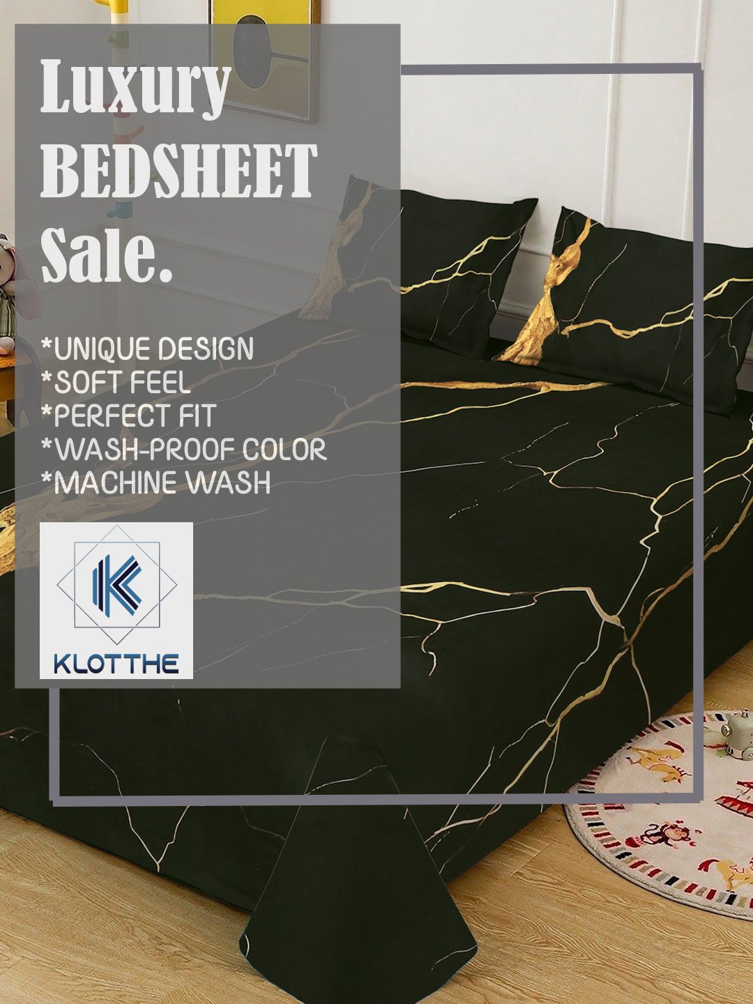 Black Digital Abstract Printed Cotton Blend Double Bedsheet with 2 Pillow Covers