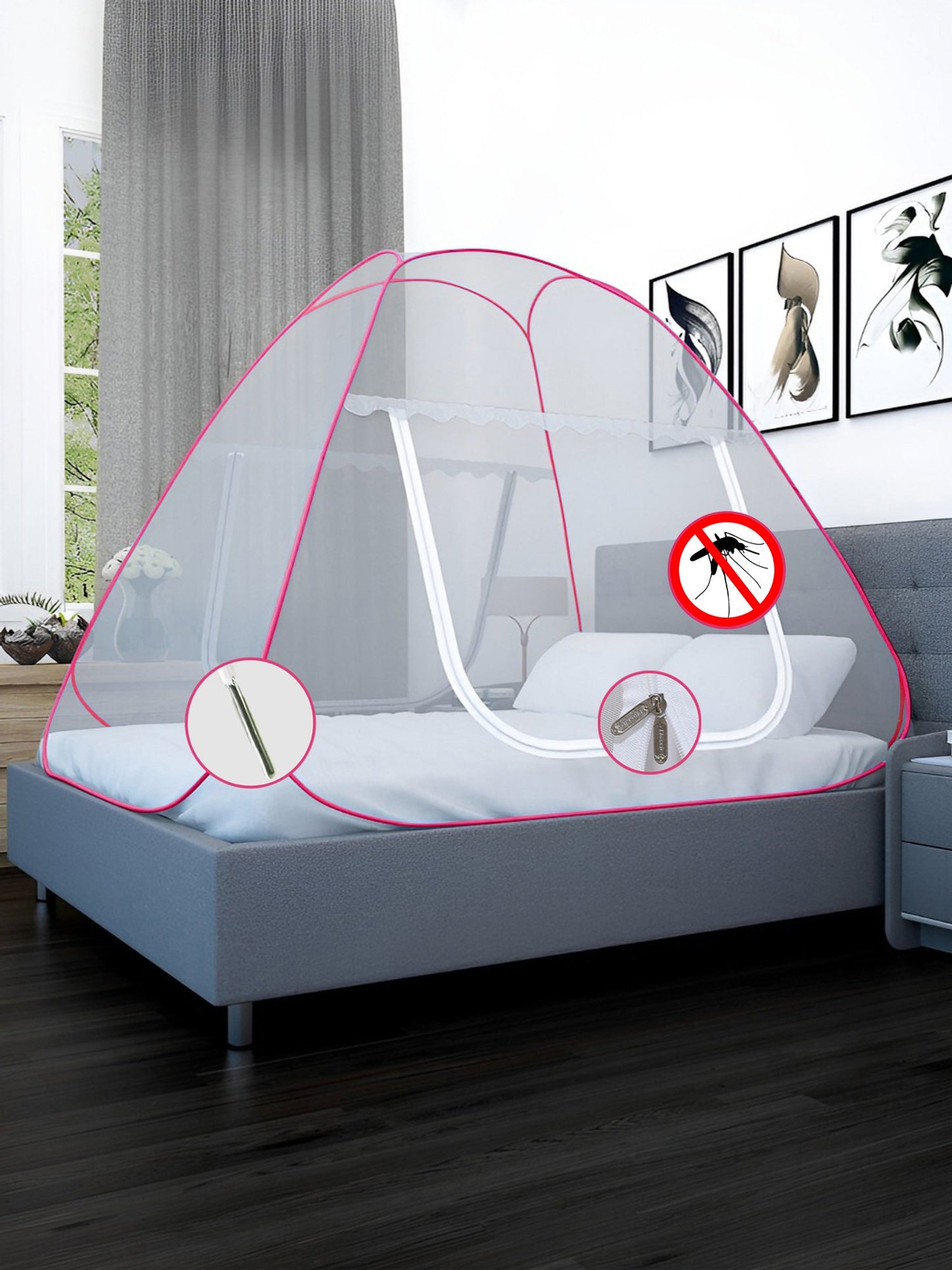 Pink King Size Washable Foldable Mosquito Net
