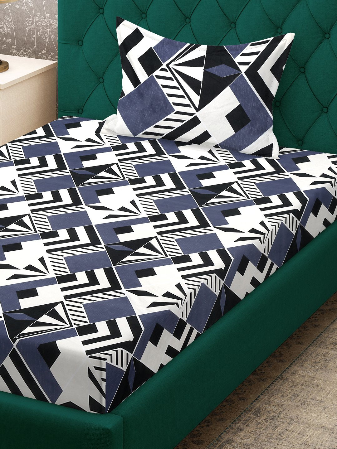Multi Geometric 300 TC Cotton Blend Single Bedsheet Set in Book Fold Packing
