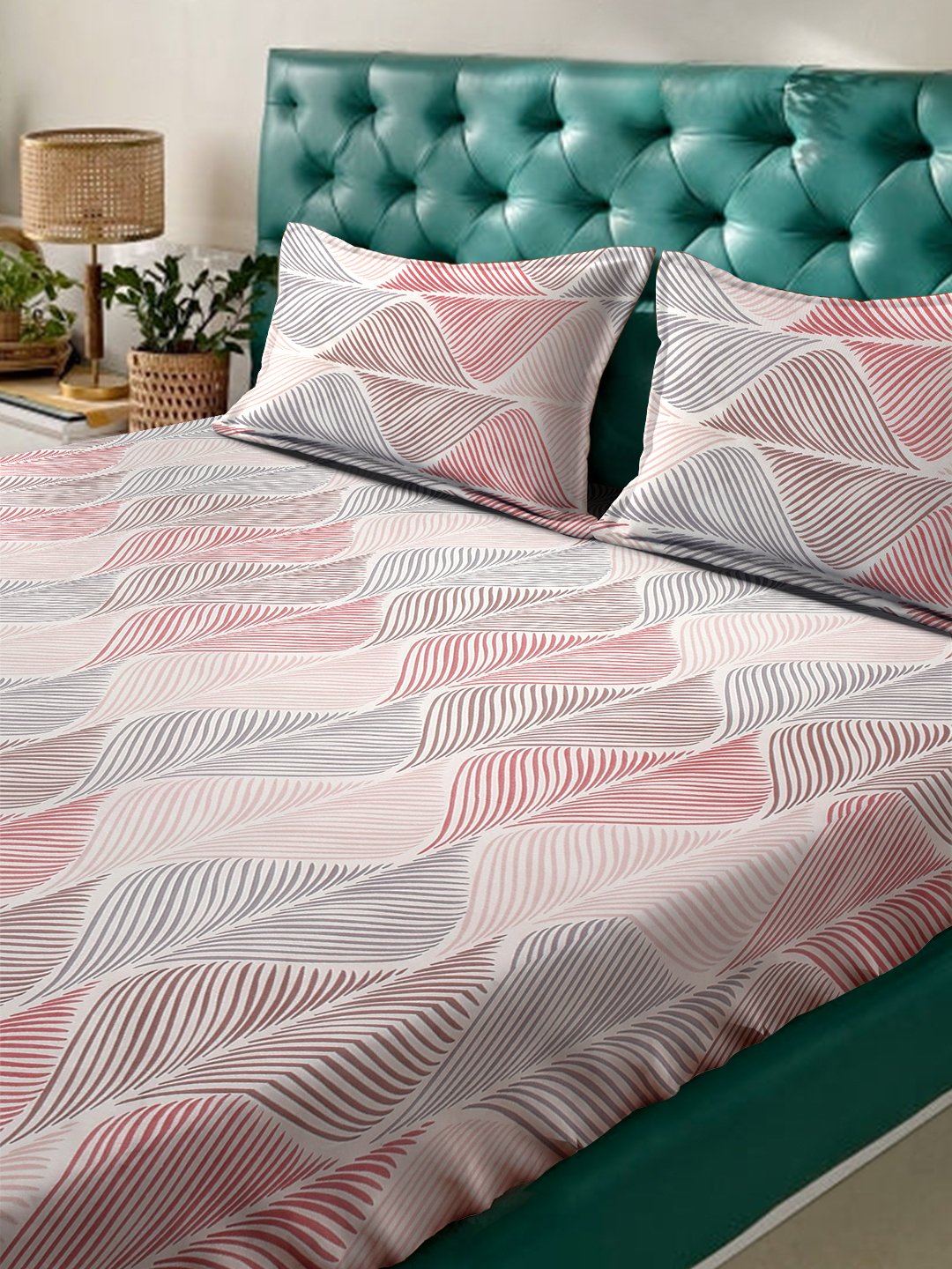 Book Fold Multi Abstract 300 TC Cotton Blend Fitted Double Bedsheet with 2 Pillow Covers