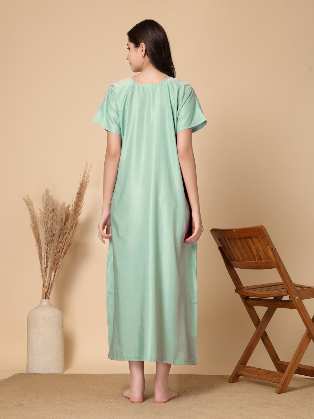 Green Solid Soft Feel Cotton Blend Maxi