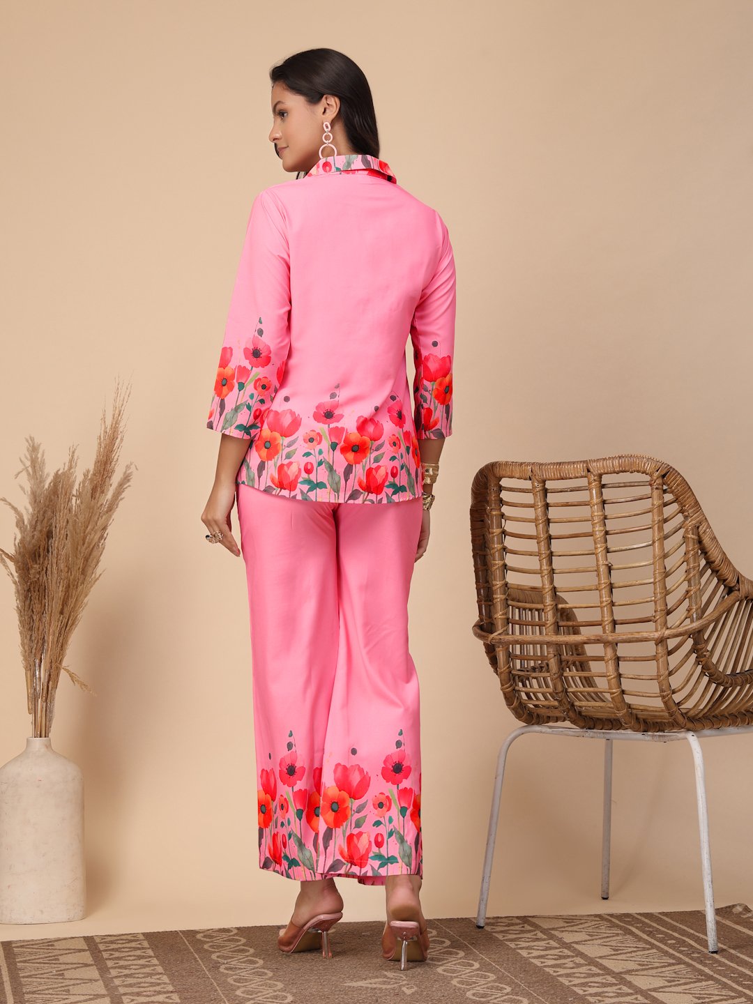 Pink Cotton Printed Shirt With Trousers Co-Ords Set