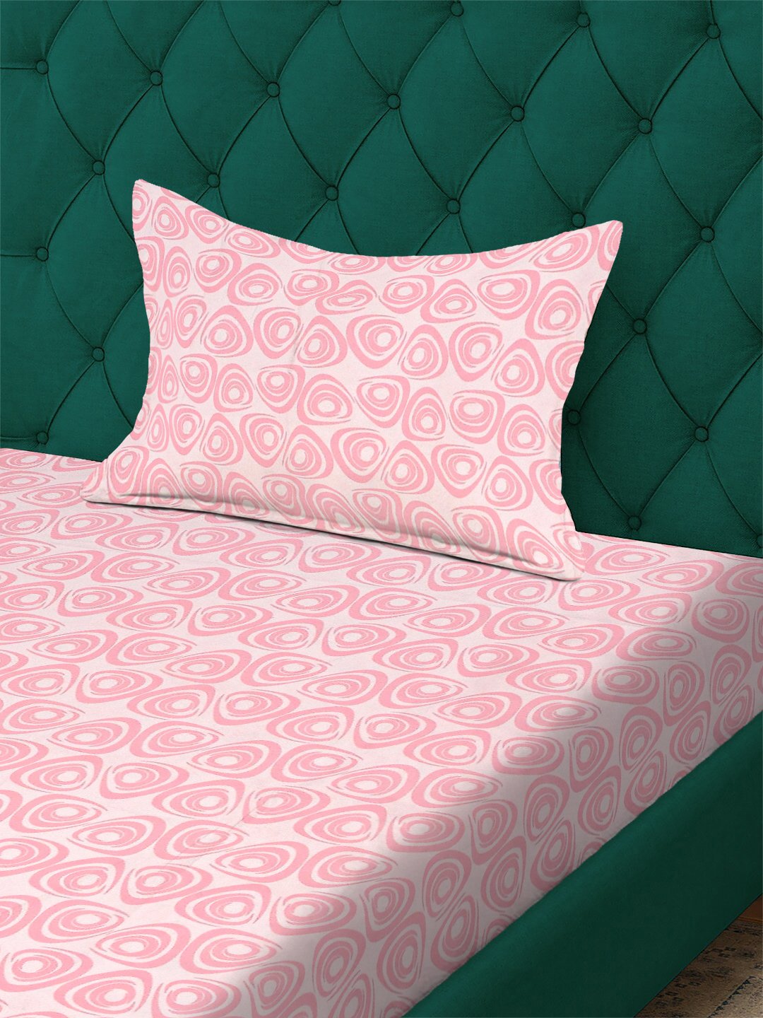 Pink Abstract 300 TC Cotton Blend Single Bedsheet with Pillow Cover