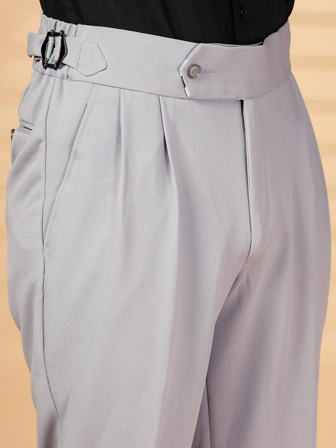 Grey Lycra Cotton Comfort-Fit Solid Regular Formal Trouser