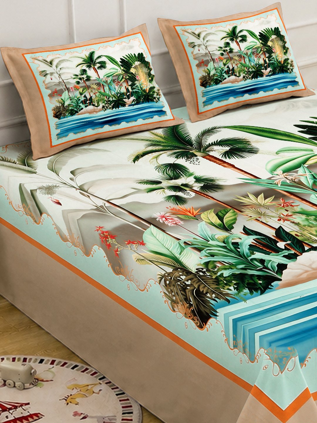 Digital Multi Floral Cotton Blend Double Bedsheet with 2 Pillow Covers