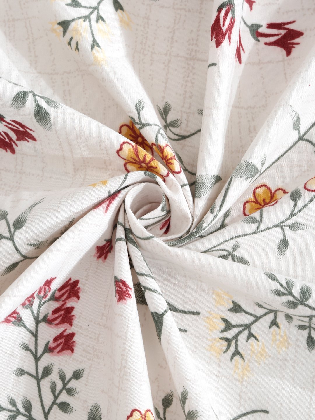 Off White Floral 300 TC Cotton Blend Fitted Super King Double Bedsheet with 2 Pillow covers