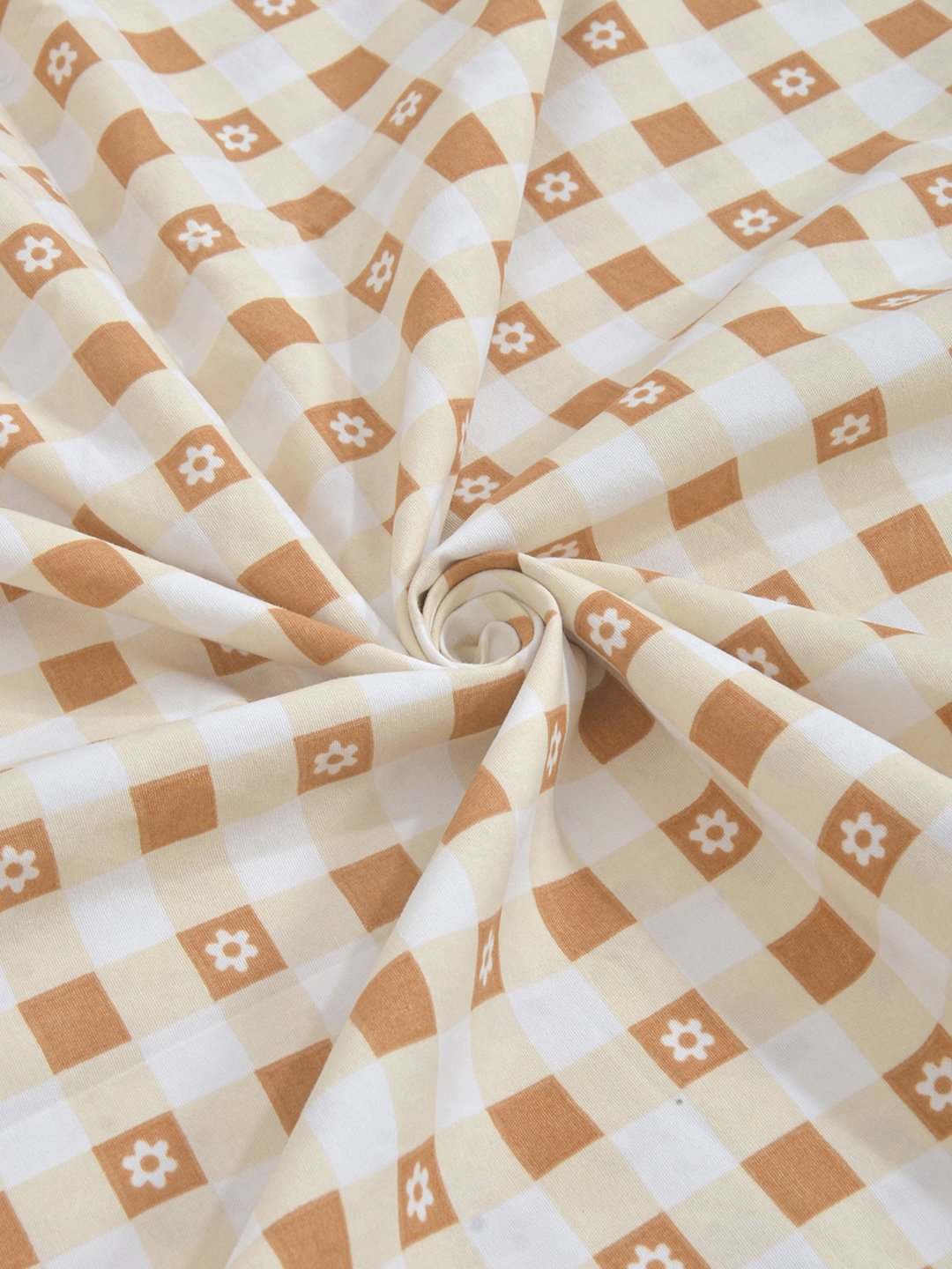 Beige Geometric 300 TC Cotton Blend Single Bedsheet with Pillow Cover