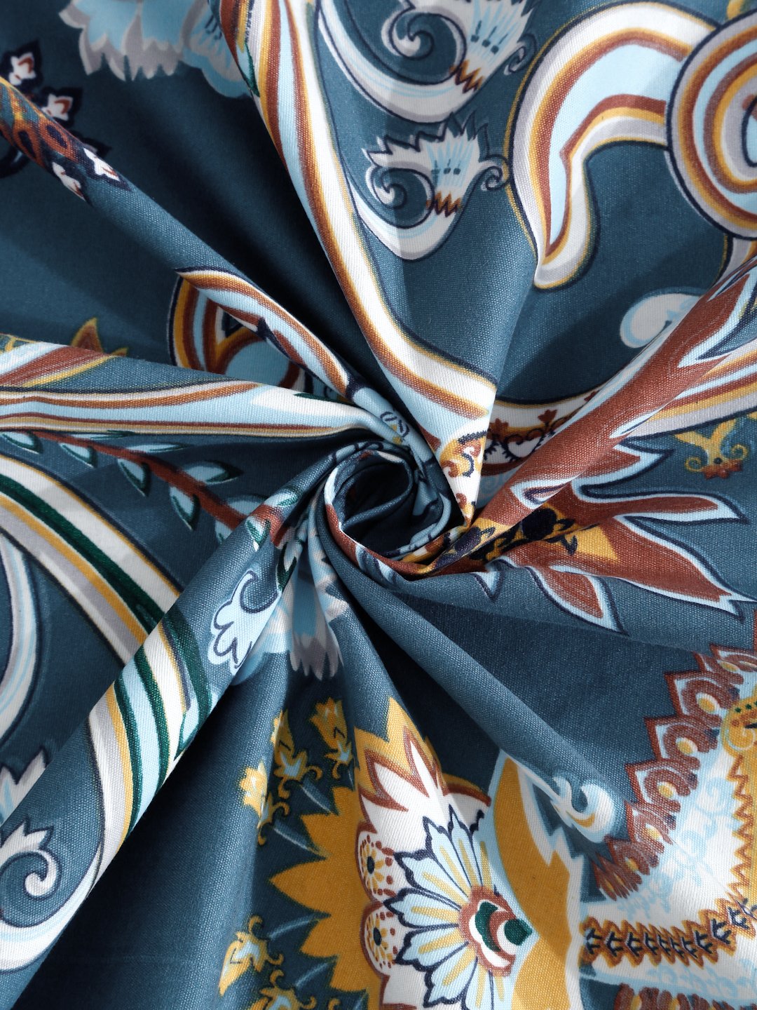 Blue Floral 300 TC Cotton Blend Fitted Single Bedsheet Set in Book Fold Packing