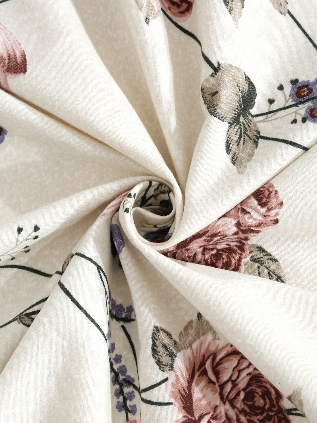 Beige Floral 300 TC Cotton Blend Fitted Double Bedsheet in Book Fold Packing