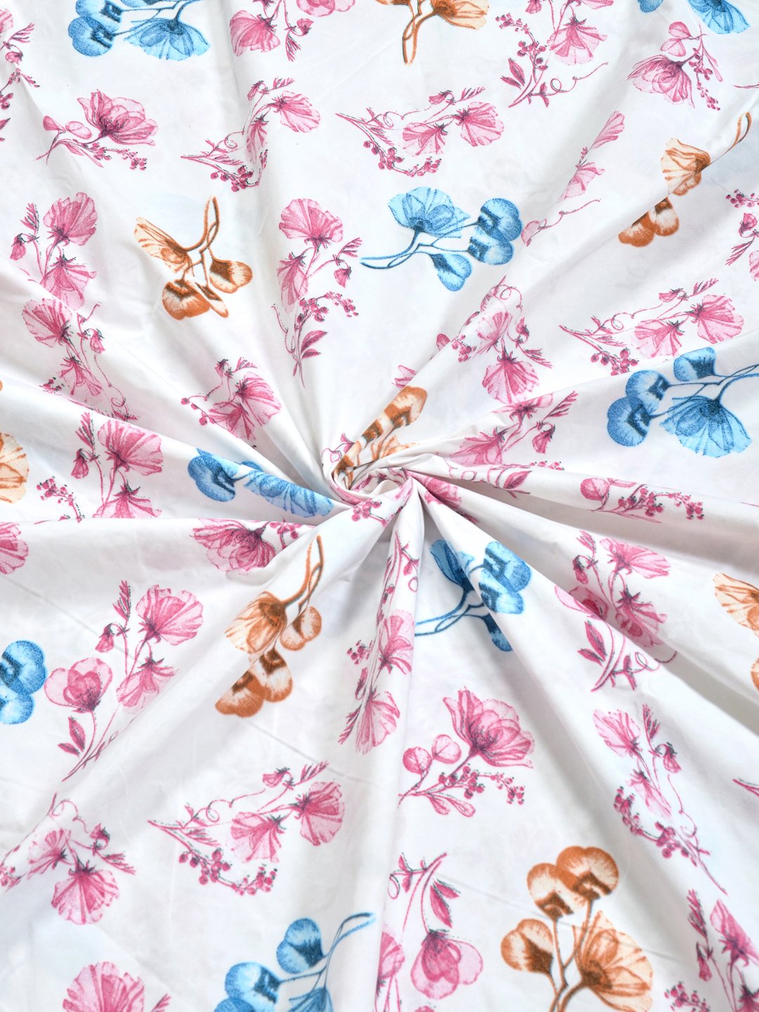 White Floral 300 TC Cotton Blend Double Bedsheet with 2 Pillow Covers