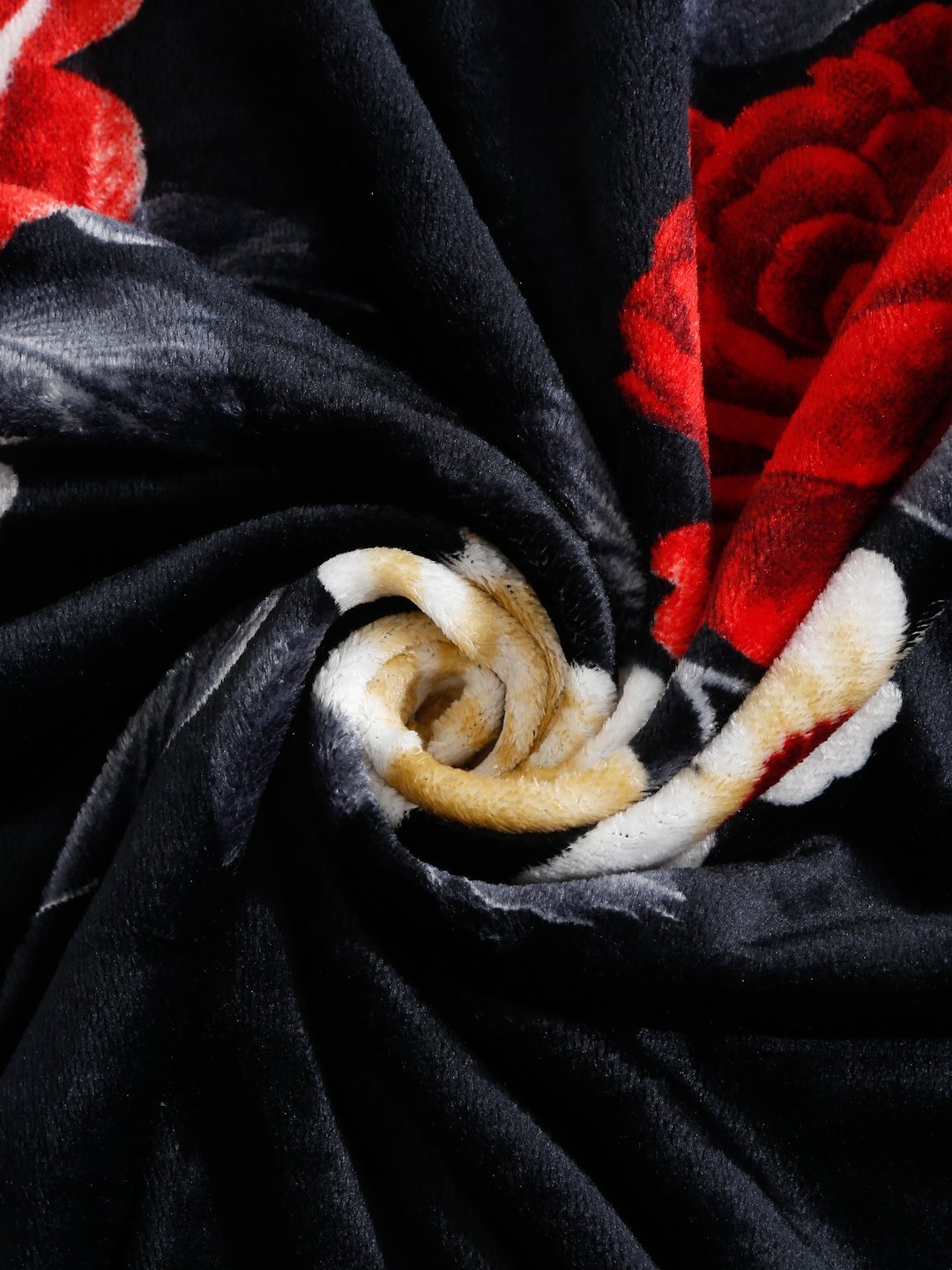 Black Woolen Floral Double Bed Dohar