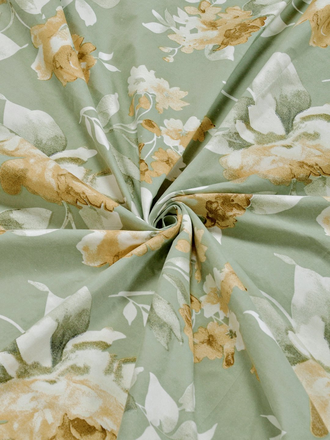 Green Floral 300 TC Cotton Blend Fitted Single Bedsheet with Pillow Cover