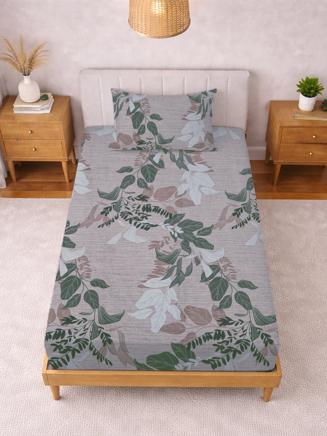 Multi Floral Cotton Blend Single Bedsheet with Pillow Cover