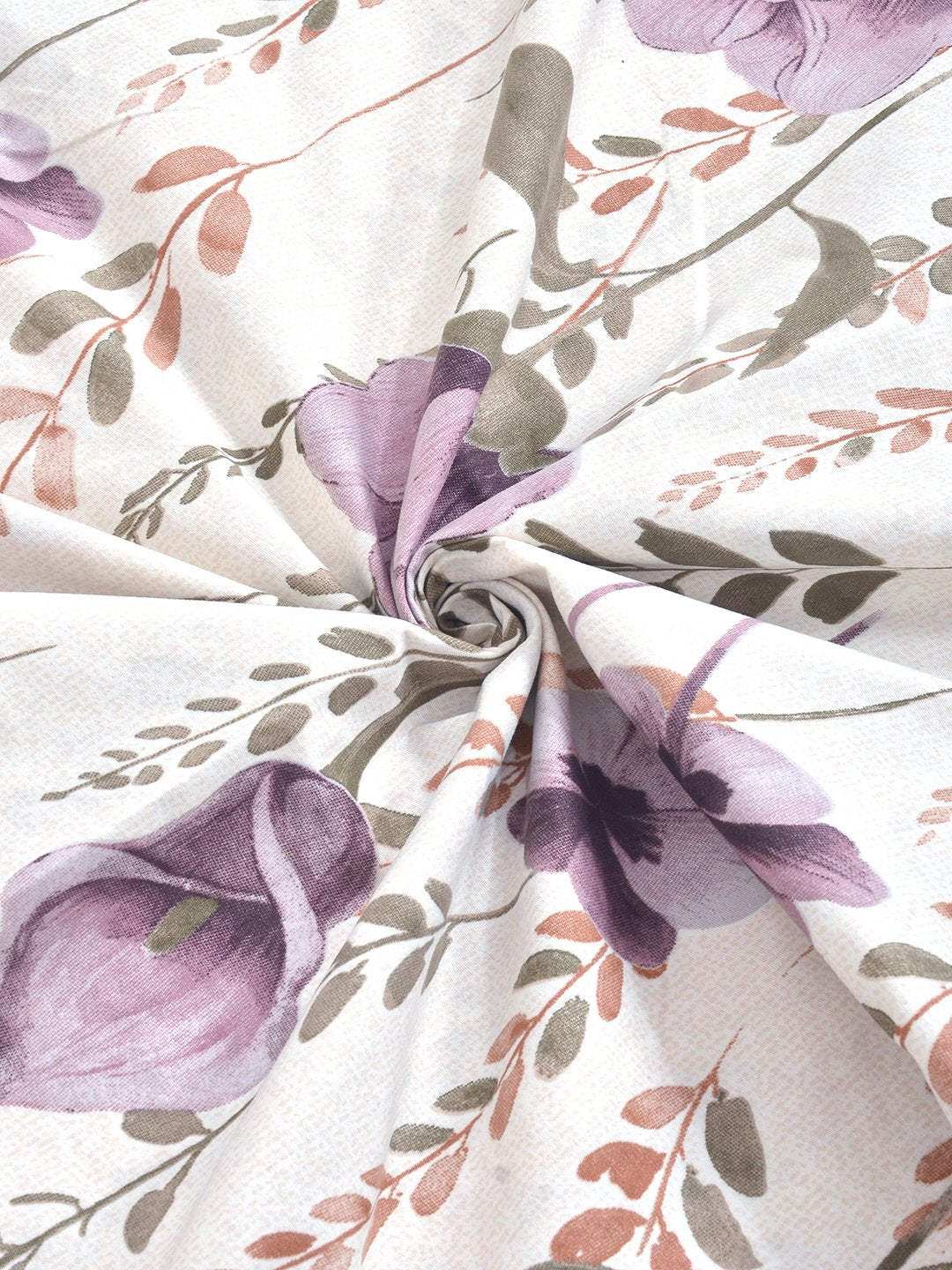 White Floral 300 TC Cotton Blend Fitted Single Bedsheet with Pillow Cover