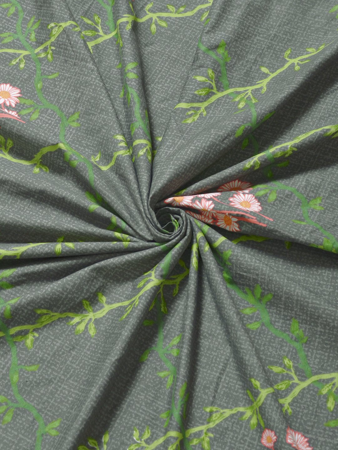 Grey Floral 300 TC Cotton Blend Fitted Single Bedsheet with Pillow Cover
