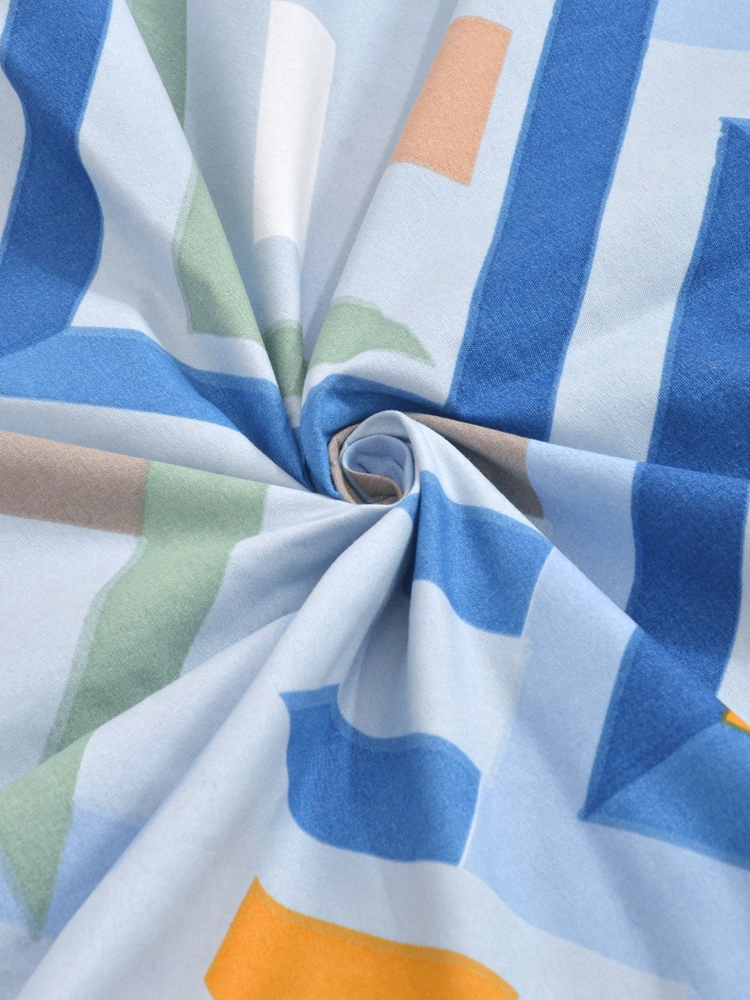 Blue Geometric 300 TC Cotton Blend Single Bedsheet with Pillow Cover