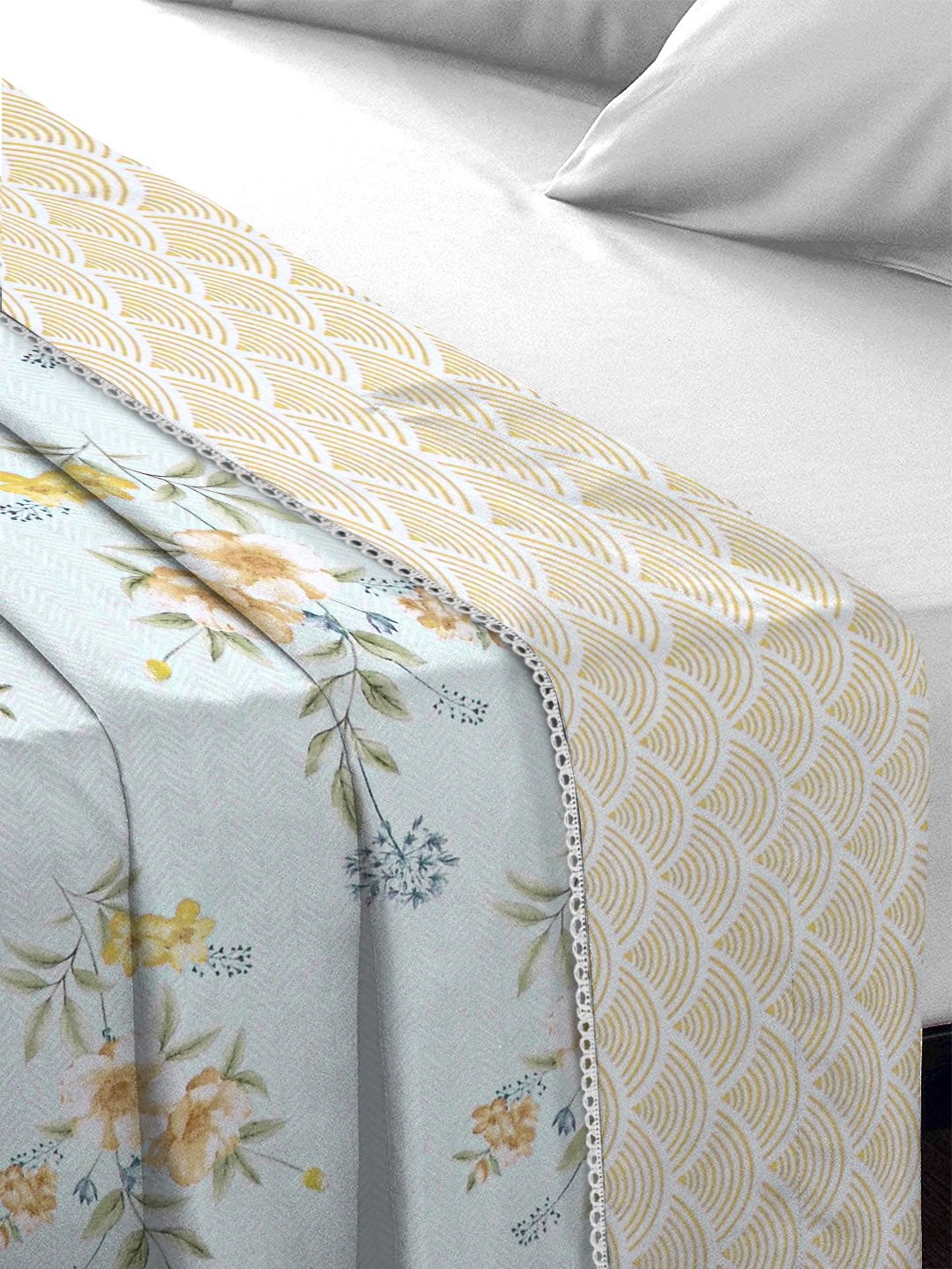 Grey Cotton Blend Floral Double Bed Dohar