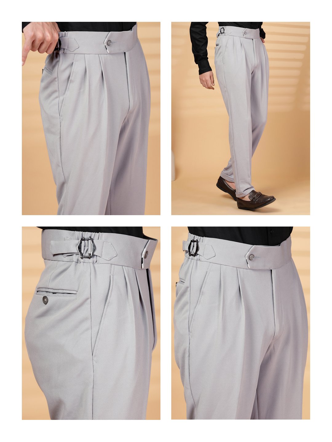 Grey Lycra Cotton Comfort-Fit Solid Regular Formal Trouser