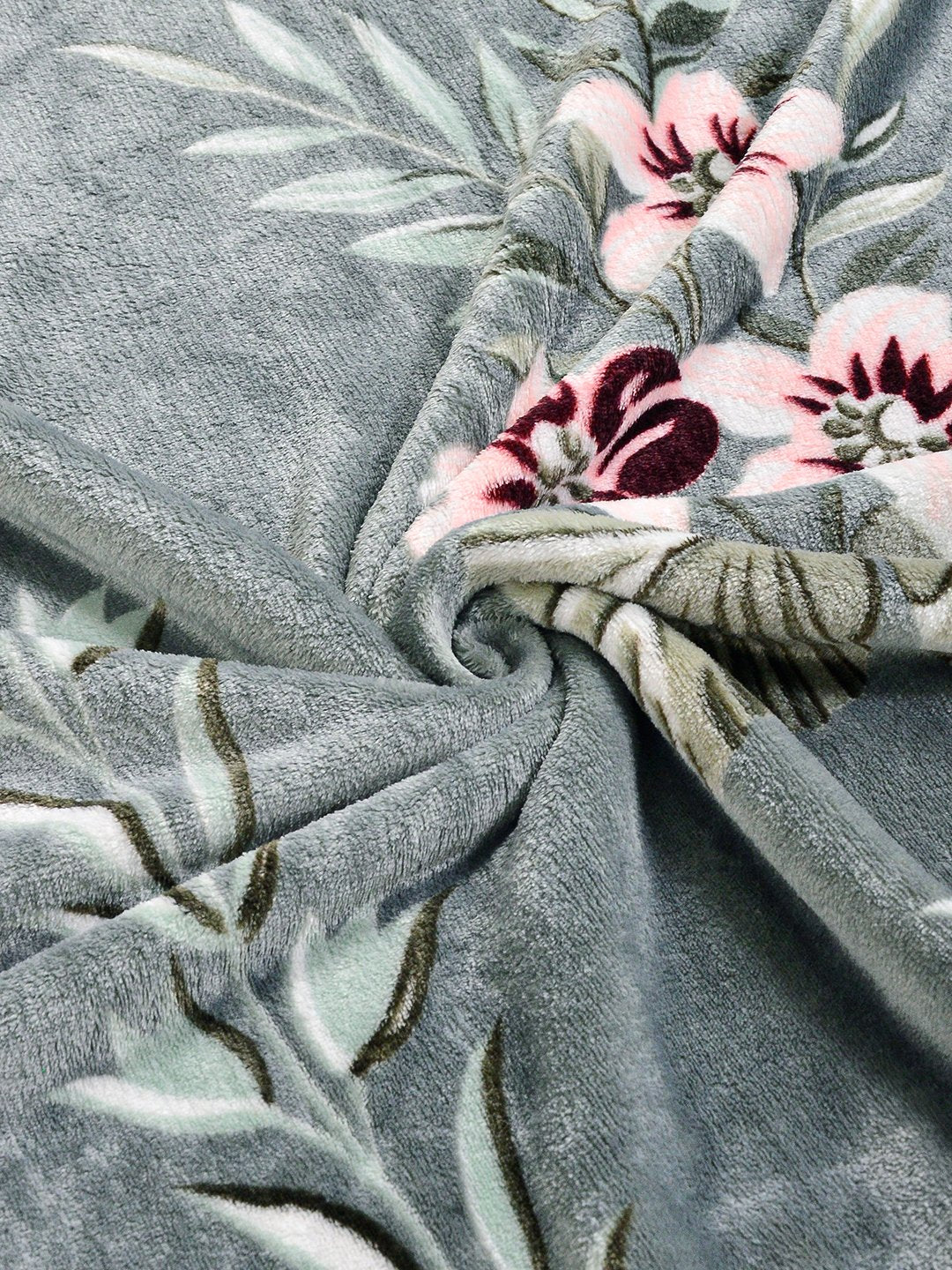 Green Floral Woolen Single Bedsheet with Pillow Cover