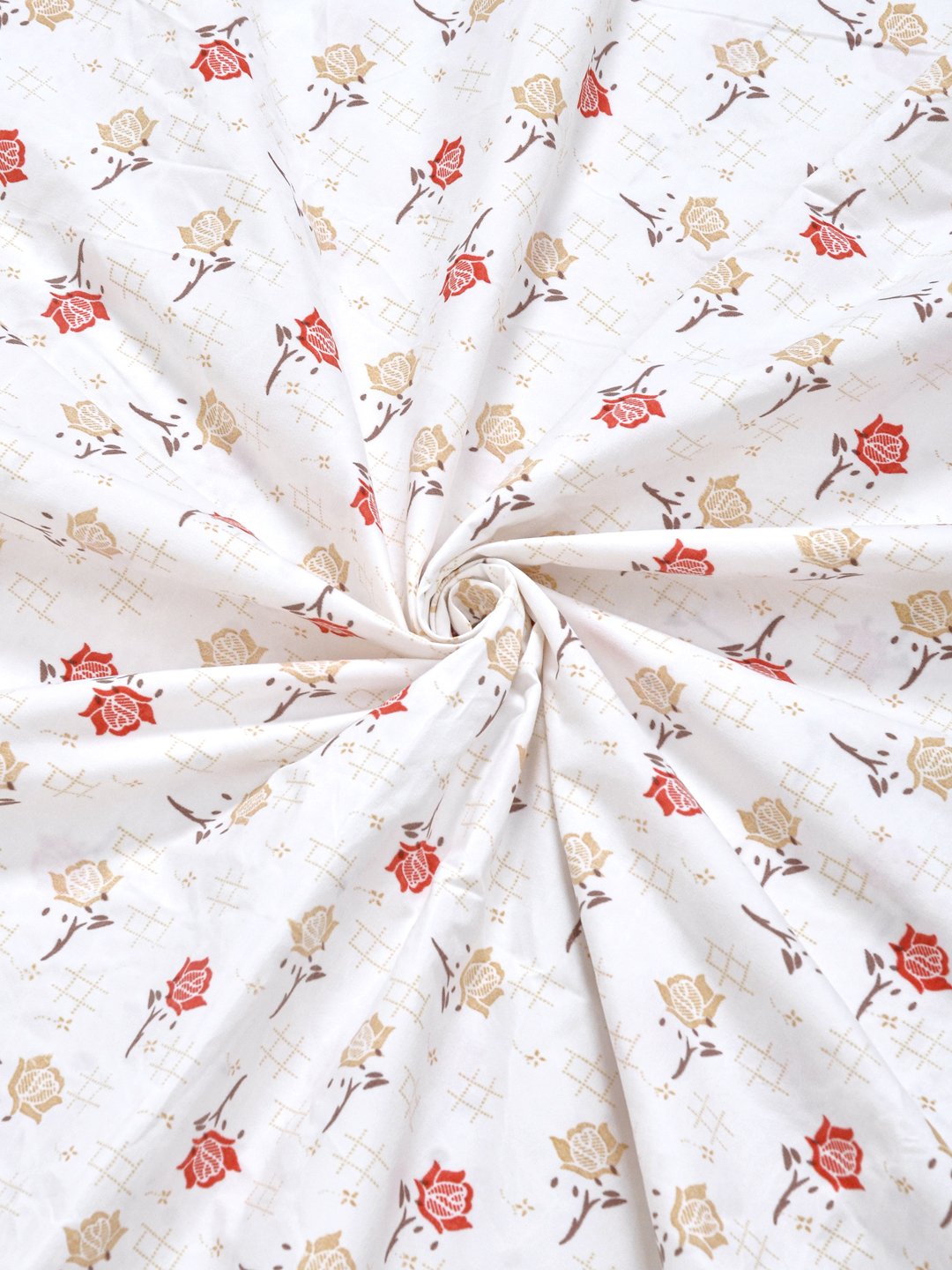 Cream Floral 300 TC Cotton Blend Fitted Double Bedsheet in Book Fold Packing