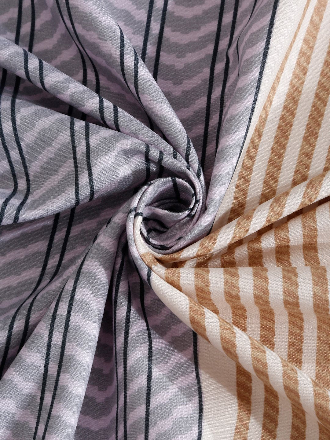Purple Striped 300 TC Cotton Blend Fitted Double Bedsheet with 2 Pillow Covers