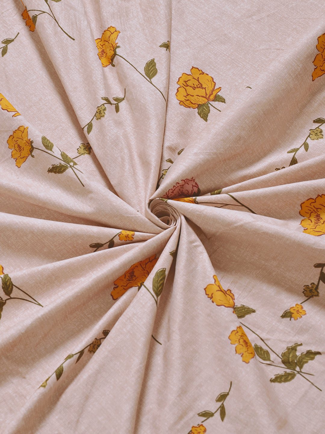 Peach Floral 300 TC Cotton Blend Fitted Single Bedsheet with Pillow Cover