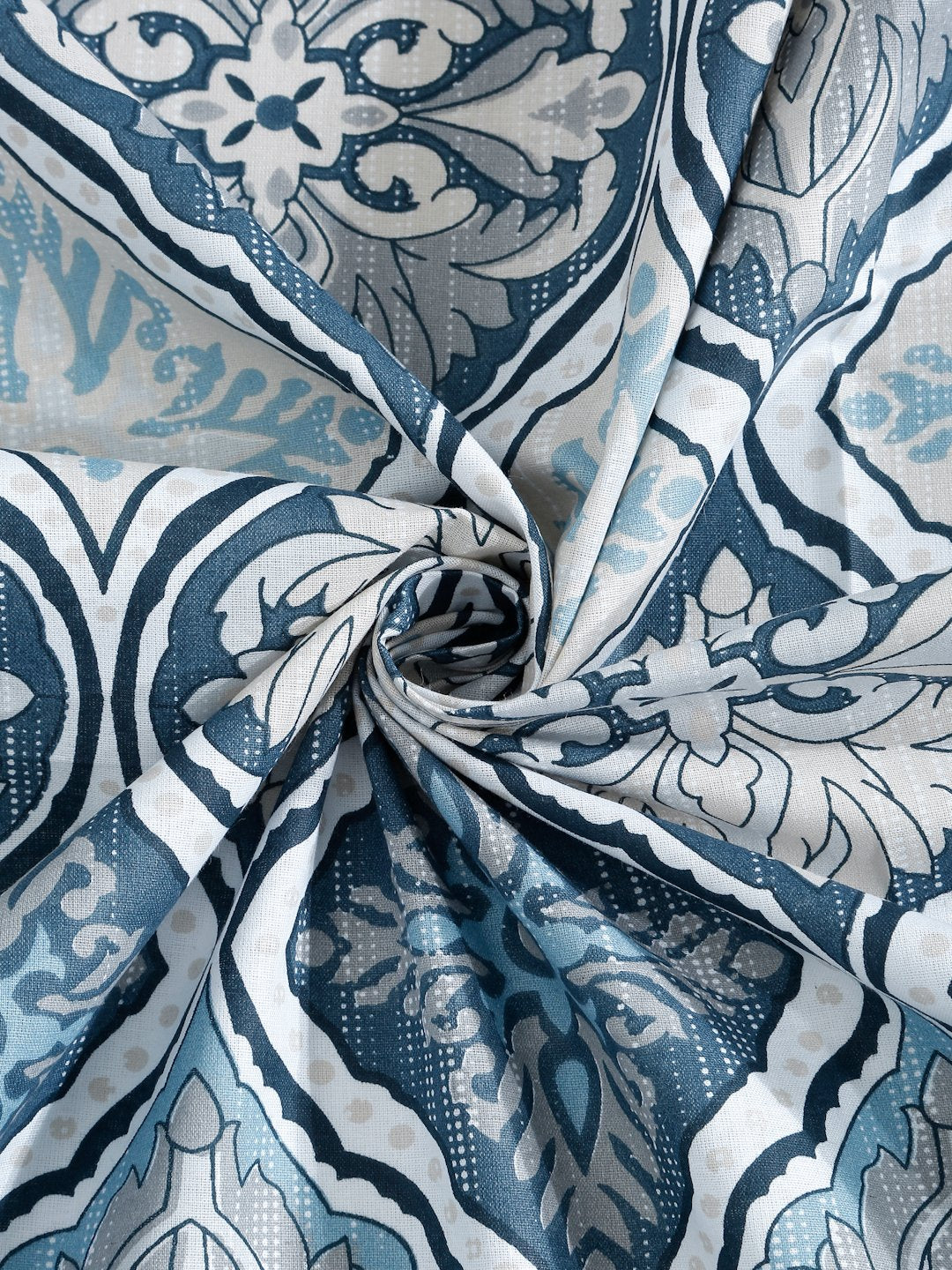 Blue Floral 400 TC Pure Cotton Fitted Double Bedsheet with 2 Pillow Covers