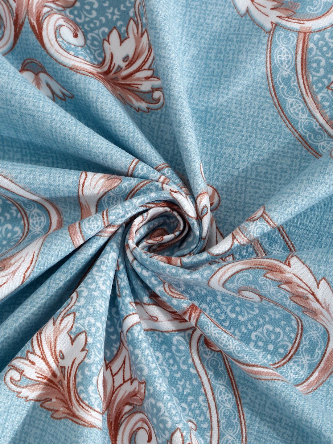 SkyBlue Ethnic Motifs 300 TC Cotton Blend Fitted Double Bedsheet with 2 Pillow Covers