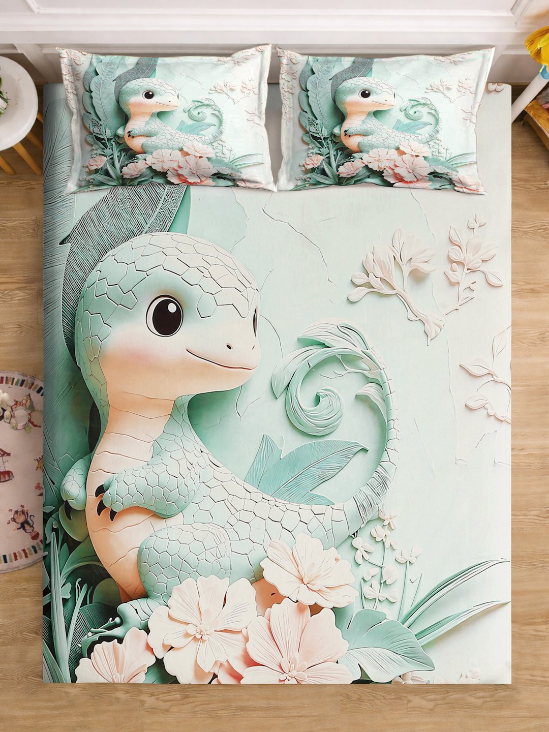 Green Digital Animal Printed Cotton Blend Double Bedsheet with 2 Pillow Covers