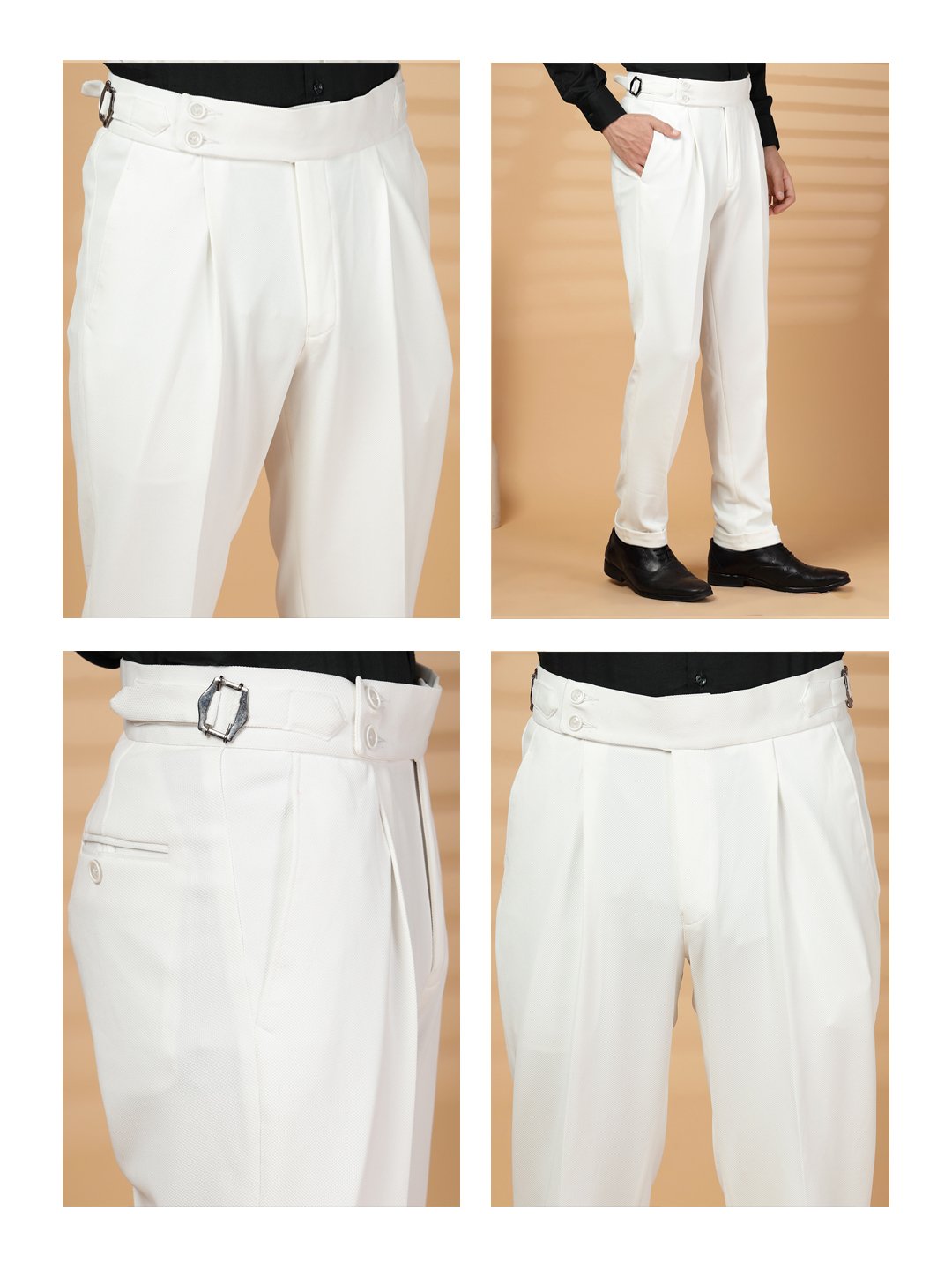 White Lycra Cotton Solid Smart Fit Formal Trouser