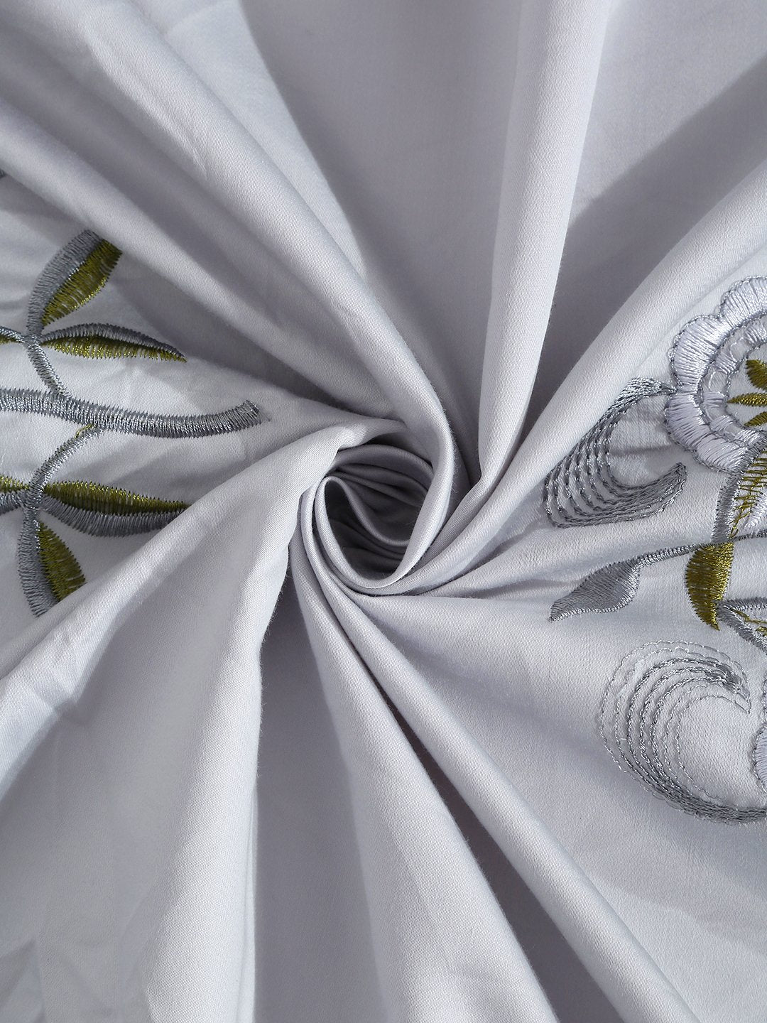 Grey Floral Embroidered 400 TC Cotton Fitted Double Bedsheet with 4 Pillow Covers & 2 Cushion Covers