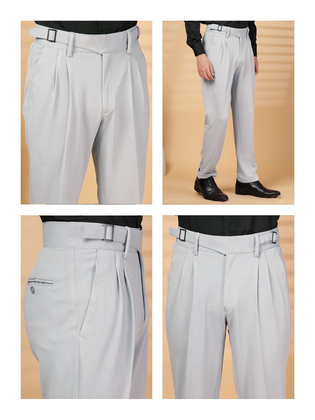 Light Grey Lycra Cotton Solid Smart Fit Formal Trouser