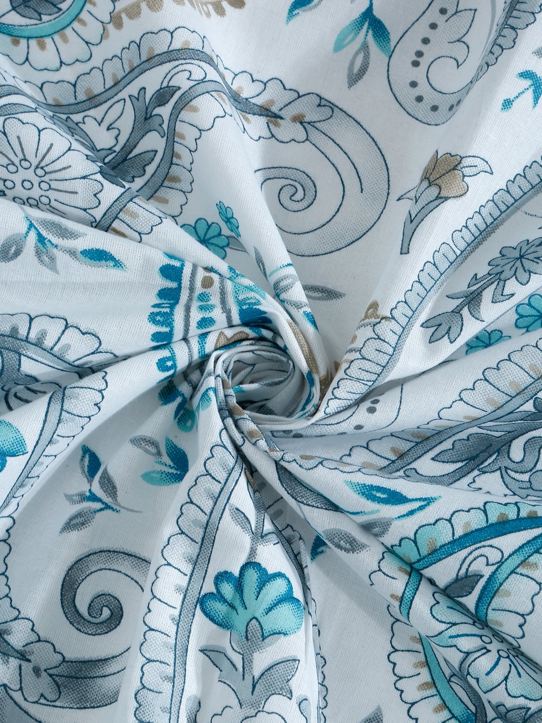 Blue Floral 400 TC Pure Cotton Fitted Double Bedsheet with 2 Pillow Covers
