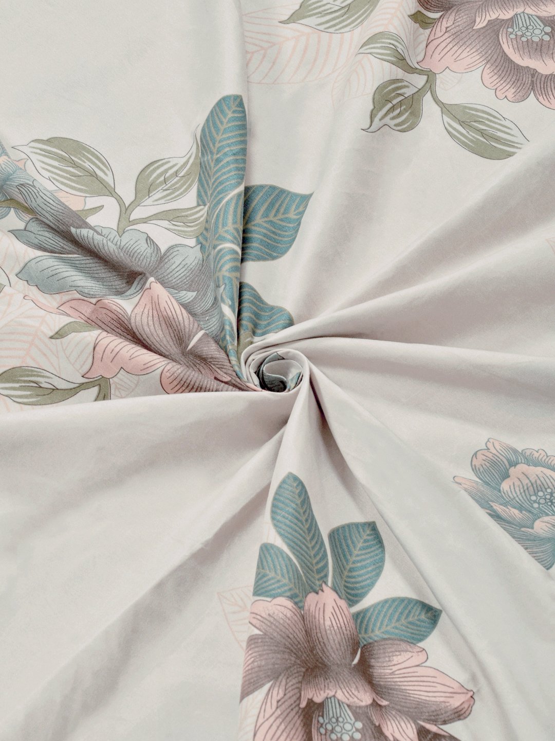 Beige Floral 300 TC Cotton Blend Fitted Single Bedsheet with Pillow Cover