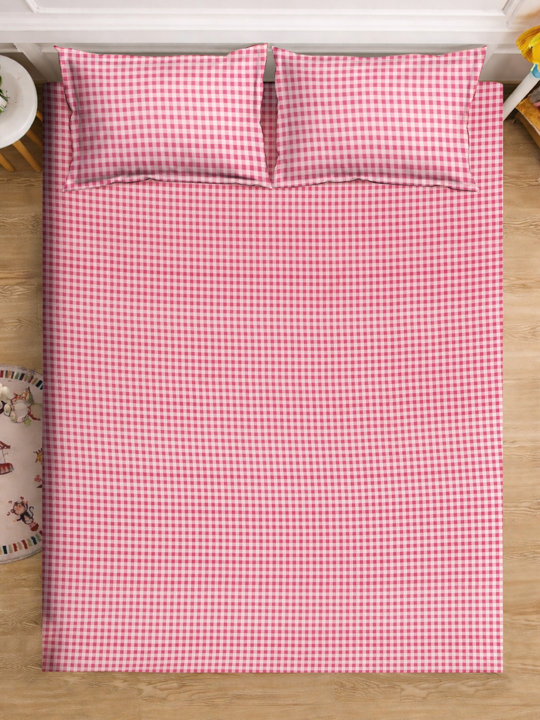 Red Checked Cotton Blend Double Bedsheet with 2 Pillow Covers