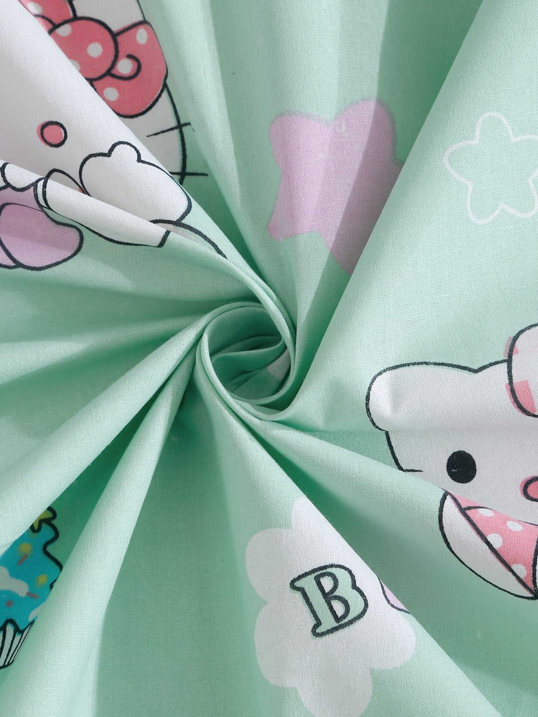 Green Cartoon Characters 400 TC Pure Cotton Double Bedsheet with 2 Pillow Covers