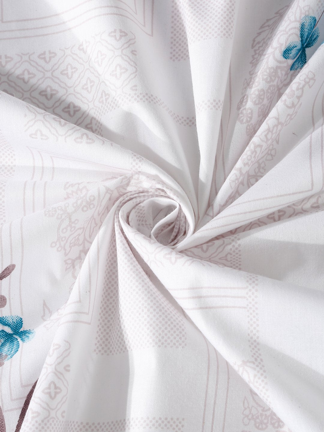 White Floral 400 TC Pure Cotton Super King Double Bedsheet with 2 Pillow Covers