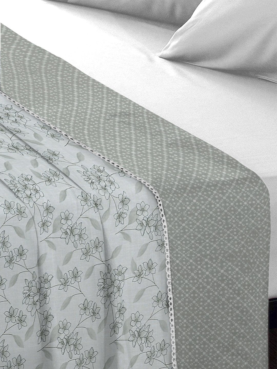 Grey Pure Cotton Floral Double Bed Dohar
