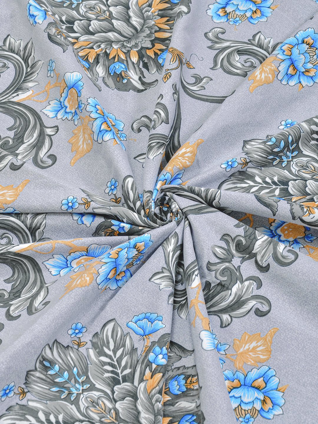 Grey Floral 300 TC Cotton Blend Single Bedsheet with Pillow Cover